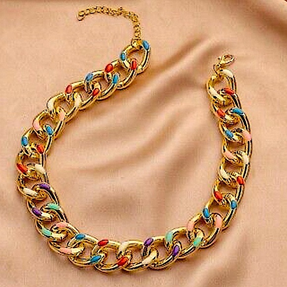 Color Block Gold Plated Chain Link Necklace - Picture 10 of 12